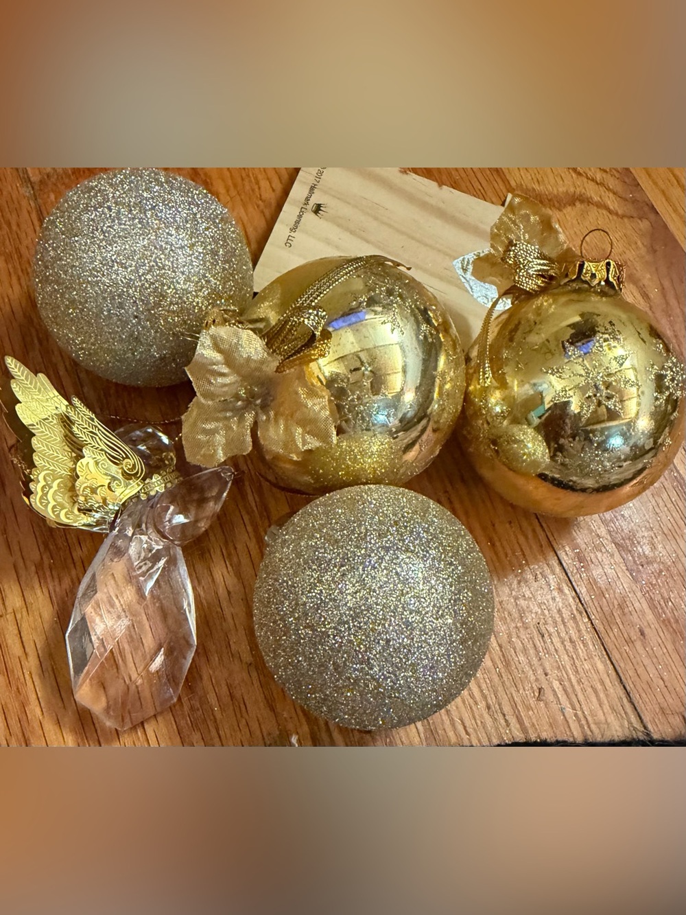 Gold Holiday Ornaments and Hallmark Angel